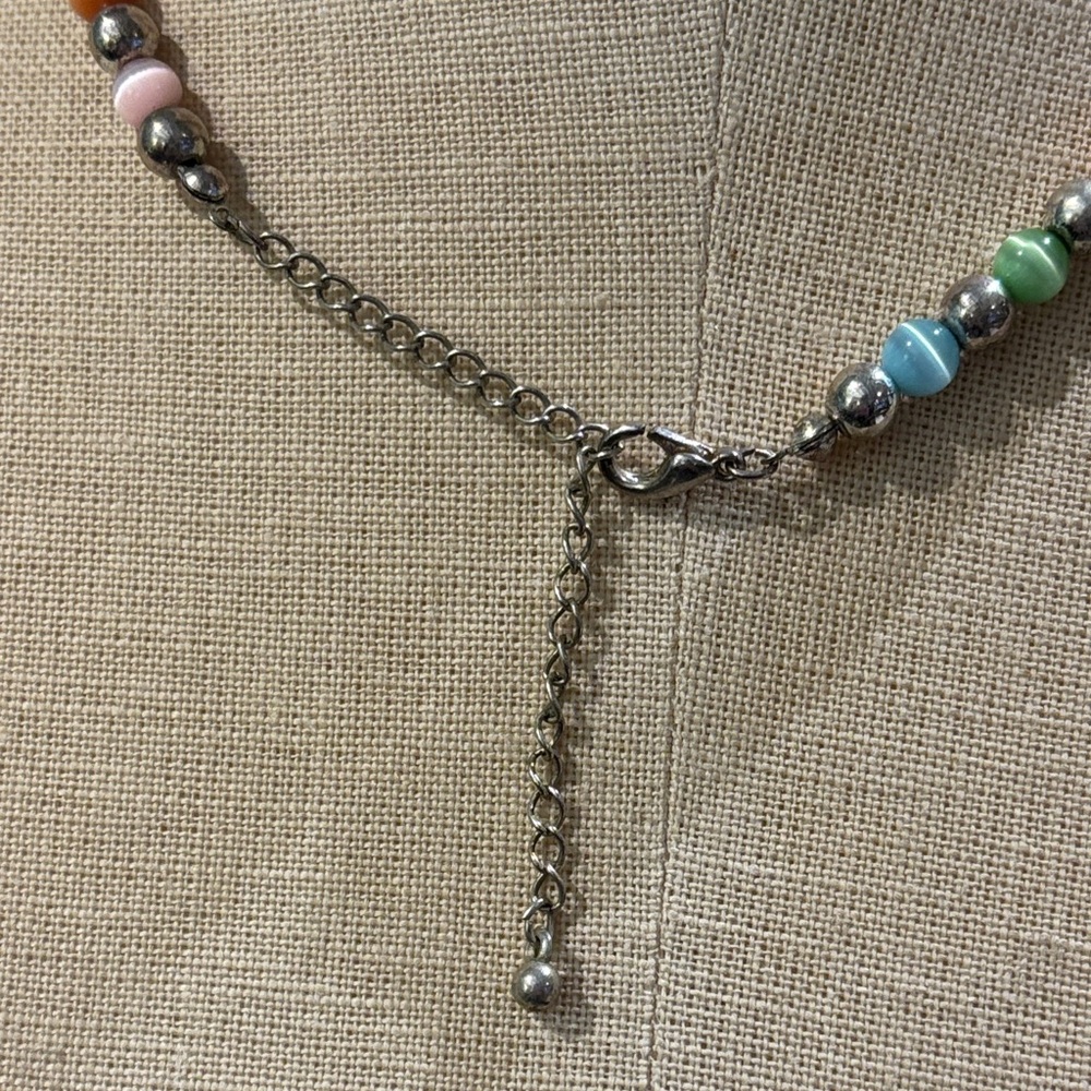 Beaded Multi-Color Pastel Cat’s Eye and Silver Tone Beaded Necklace - Picture 3 of 3